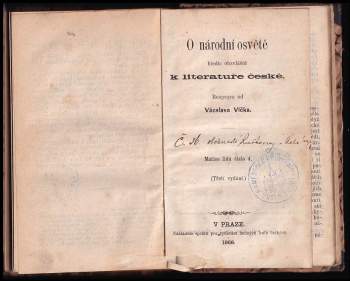 Václav Vlček: O národní osvětě hledíc obzvláště k literatuře české