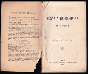 Josef Holeček: Bosna a Hercegovina za okupace