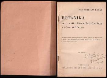 Bohuslav Řehák: Botanika pro vyšší třídy středních škol a učitelské ústavy