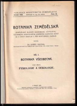 Karel Kavina: Botanika zemědělská - Fysiologie a oekologie