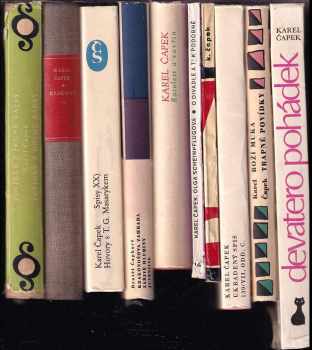 KOMPLET Karel Čapek 10X Hovory s T.G. Masarykem + O divadle a tak podobně + Krakonošova zahrada ; Zářivé hlubiny a jiné prózy ; Juvenilie + Poznámky o tvorbě + Ratolest a vavřín + Ukradený spis 139/VII, odd. C + Boží muka ; Trapné povídky + Povídky z jedné kapsy ; Povídky z druhé kapsy + Krakatit + Devatero pohádek a ještě jedna jako přívažek od Josefa Čapka
