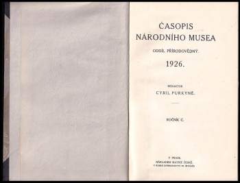 Cyril Purkyně: Časopis Národního musea 1926 - oddíl přírodovědný