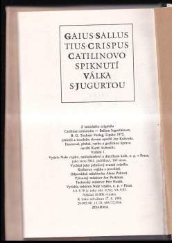 Gaius Crispus Sallustius: Catilinovo spiknutí ; Válka s Jugurtou