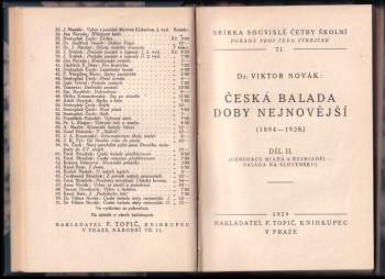 Viktor Novák: Česká balada doby nejnovější (1894-1928)