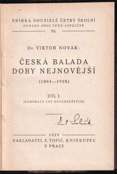 Viktor Novák: Česká balada doby nejnovější (1894-1928)