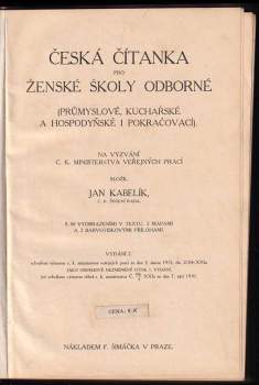 Jan Kabelík: Česká čítanka pro ženské školy odborné