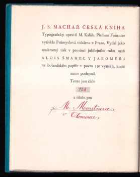 Josef Svatopluk Machar: Česká kniha - PODPIS J. S. MACHAR