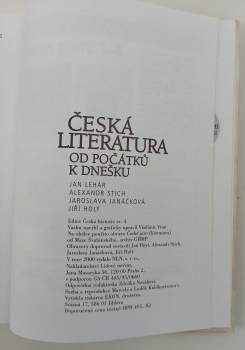 Jan Lehar: Česká literatura od počátků k dnešku