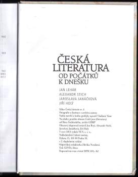 Jan Lehar: Česká literatura od počátků k dnešku