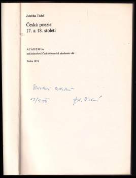Zdeňka Tichá: Česká poezie 17. a 18. století