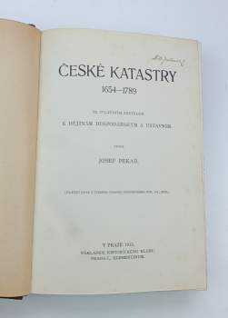 Josef Pekař: České katastry 1654-1789