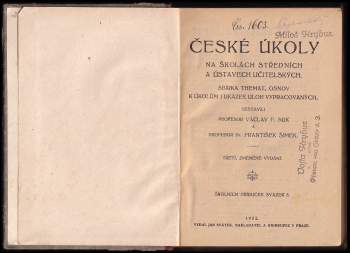 František Šimek: České úkoly na školách středních a ústavech učitelských