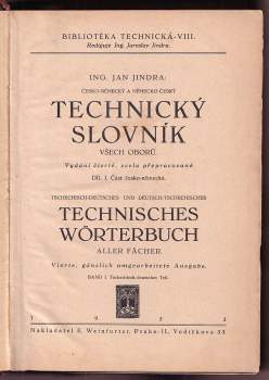 Jan Jindra: Česko-německý a německo-český technický slovník všech oborů