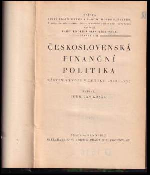 Jan Kozák: Československá finanční politika