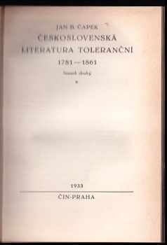 Jan Blahoslav Čapek: Československá literatura toleranční