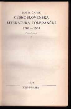 Jan Blahoslav Čapek: Československá literatura toleranční