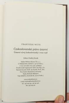 František Weyr: Československé právo ústavní ; Ústavní vývoj československý v roce 1938