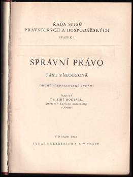 Jiří Hoetzel: Československé správní právo