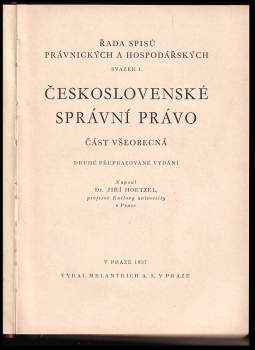 Jiří Hoetzel: Československé správní právo