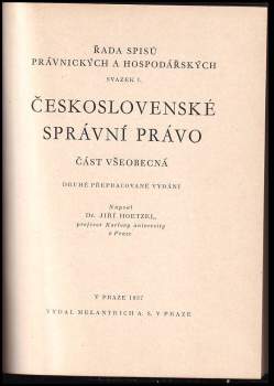 Jiří Hoetzel: Československé správní právo