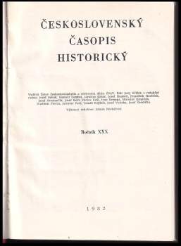 Jurij Křížek: Československý časopis historický, KOMPLETNÍ ROČNÍK 30., ČÍSLA 1-6