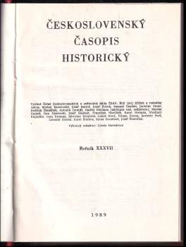 Jurij Křížek: Československý časopis historický, KOMPLETNÍ ROČNÍK 37., ČÍSLA 1-6