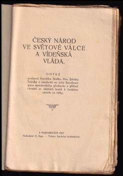 Český národ ve světové válce a vídeňská vláda