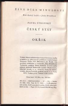 Pavel Stránský ze Zapské Stránky: Český stát ; Okřik