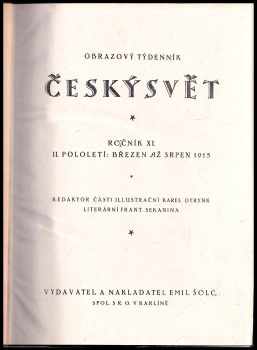 František Sekanina: Český svět - illustrovaný týdenník, Ročník XI. - 2. pololetí březen až srpen 1915