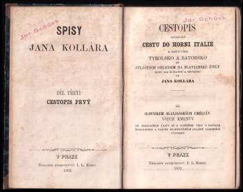 Ján Kollár: Cestopis obsahující cestu do Horni Italie a odtud přes Tyrolsko a Bavorsko se zvláštním ohledem na slavjanské živly roku 1841 konanou a sepsanou od Jana Kollára