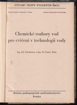 Václav Šolín: Chemické rozbory vod pro cvičení v technologii vody