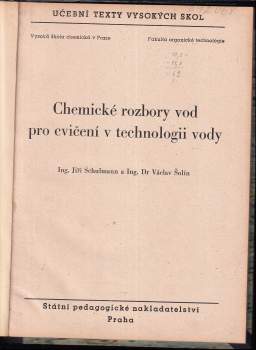 Václav Šolín: Chemické rozbory vod pro cvičení v technologii vody