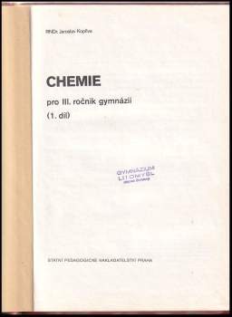 Jaroslav Kopřiva: Chemie pro III. ročník gymnázií