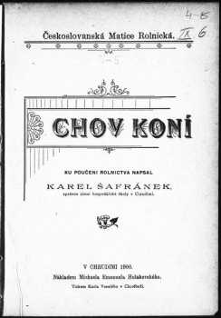 Karel Šafránek: Chov koní
