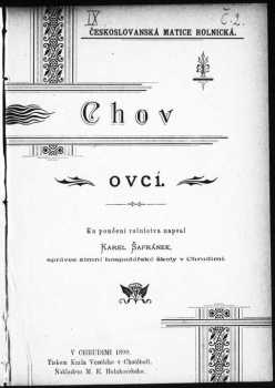 Karel Šafránek: Chov ovcí