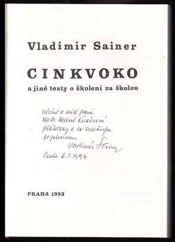 Vladimír Sainer: Cinkvoko a jiné texty o školení za školou