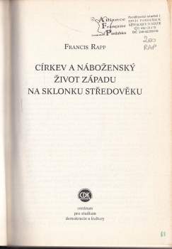 Francis Rapp: Církev a náboženský život Západu na sklonku středověku