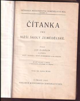 Jan Kabelík: Čítanka pro nižší školy zemědělské