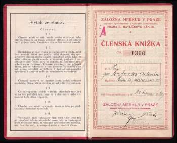 Členská knížka 1306 - Záložna Merkur v Praze