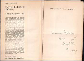 Otakar Matoušek: Člověk kritisuje přírodu