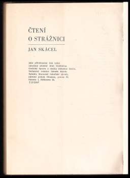 Jan Skácel: Čtení o Strážnici