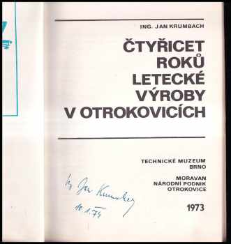 Jan Krumbach: Čtyřicet roků letecké výroby v Otrokovicích