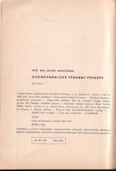 Josef Hrubíšek: Cukrovarnické výrobní výpočty