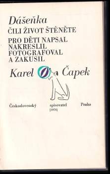 Karel Čapek: Dášeňka, čili, Život štěněte