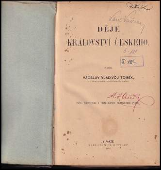 Václav Vladivoj Tomek: Děje Království českého