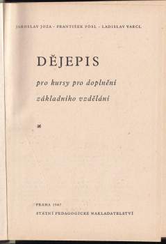 Jaroslav Joza: Dějepis pro kursy pro doplnění základního vzdělání