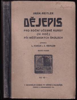 Dějepis pro roční učebné kursy (IV. roč.) při měšťanských školách
