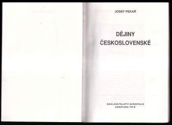 Josef Pekař: Dějiny československé