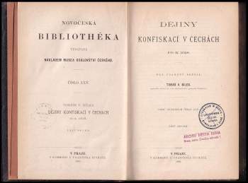 Tomáš Václav Bílek: Dějiny konfiskací v Čechách po r. 1618