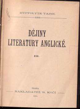 Hippolyte Adolphe Taine: Dějiny literatury anglické
